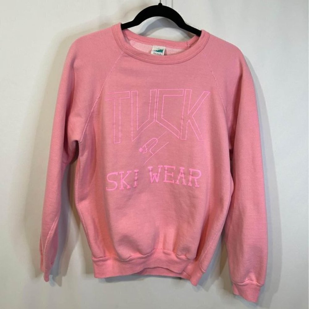 Vintage crew neck sweatshirt. TUCK ski wear. Waves brand, size large. Pink on pi